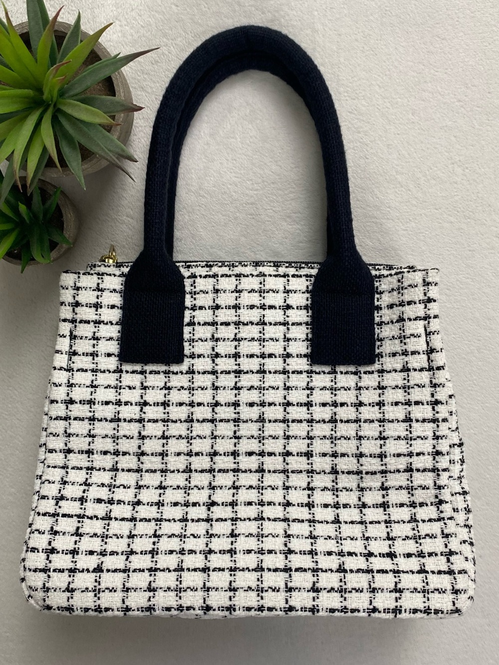 J. Crew Factory Small Tweed Structured Tote Bag | Black White Neutral